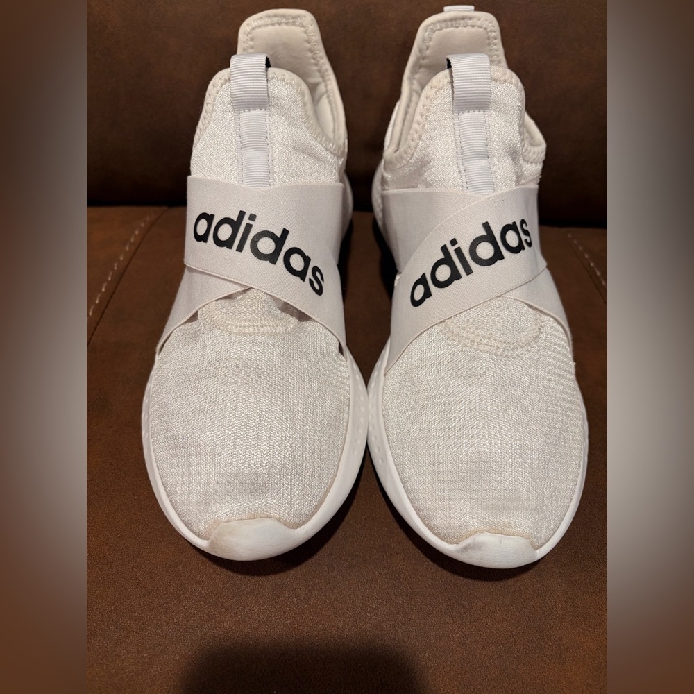 Adidas Cream Slip-On Sneakers with Logo Strap